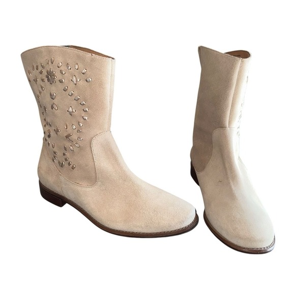 Jack Rogers Kaitlin Suede MidCalf Boot Western Flat Women 9.5 Ivory Sand Cowgirl - Picture 4 of 10